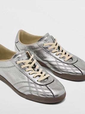 Massimo Dutti Leather Sneakers in Silver